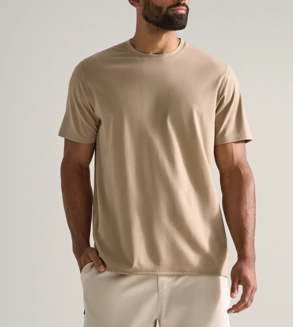 BYLT Drop Cut Short Sleeve Blend Curved Hem Tan Stretch T-Shirt Medium A010509